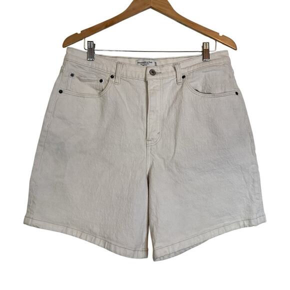 Abercrombie & Fitch Pants - Abercrombie & Fitch Women's High Waisted The 7" Dad Denim Short Sz 14 Off White